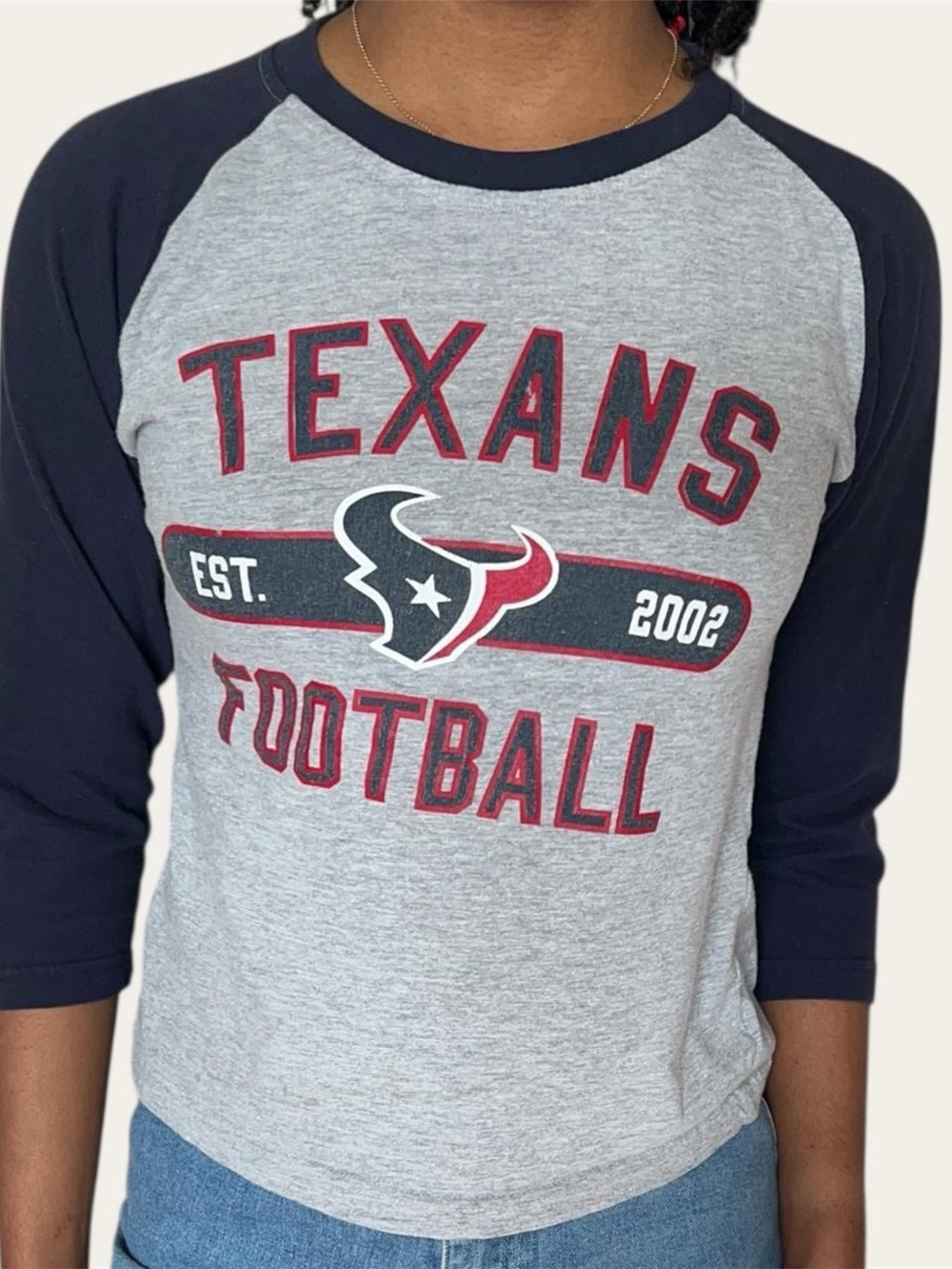 NFL Houston Texans Raglan 3/4 Sleeve Tee - Gray & Navy